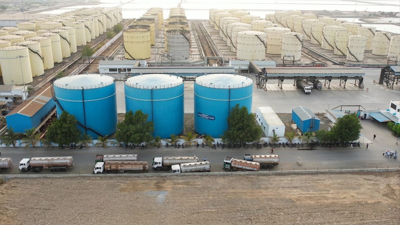 Aerial view of Neelkanth Group salt works in Kutch
